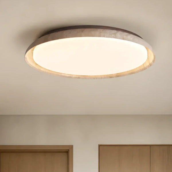 scandinavian travertine wood round flush mount ceiling light