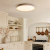 scandinavian travertine wood round flush mount ceiling light