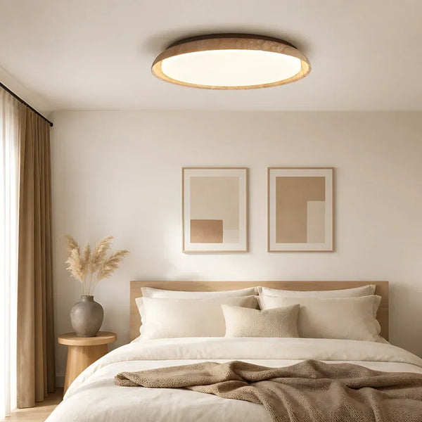 scandinavian travertine wood round flush mount ceiling light