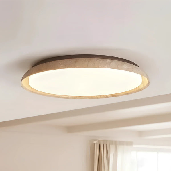 scandinavian travertine wood round flush mount ceiling light