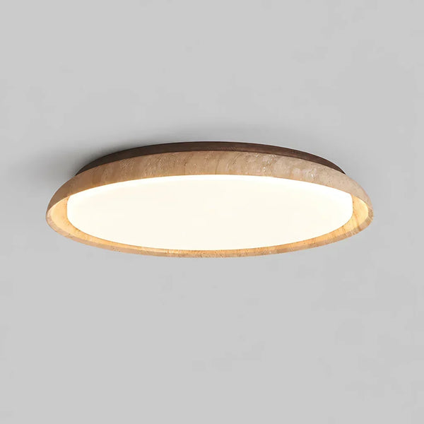 scandinavian travertine wood round flush mount ceiling light