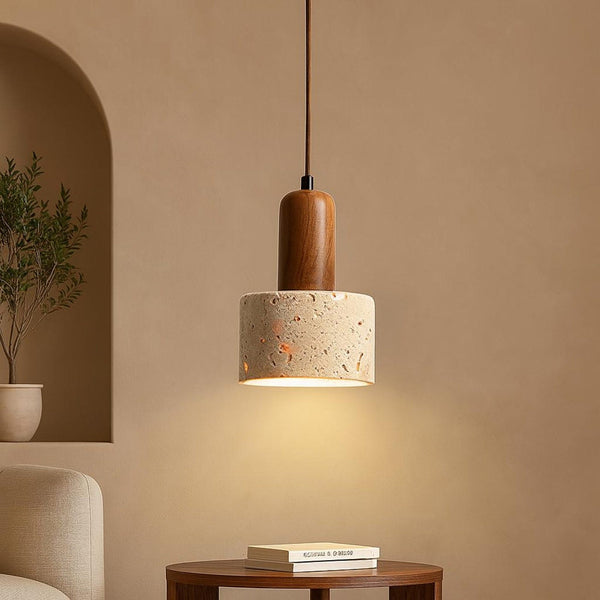 scandinavian walnut travertine round pendant light