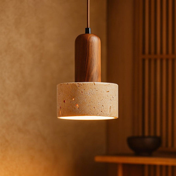 scandinavian walnut travertine round pendant light
