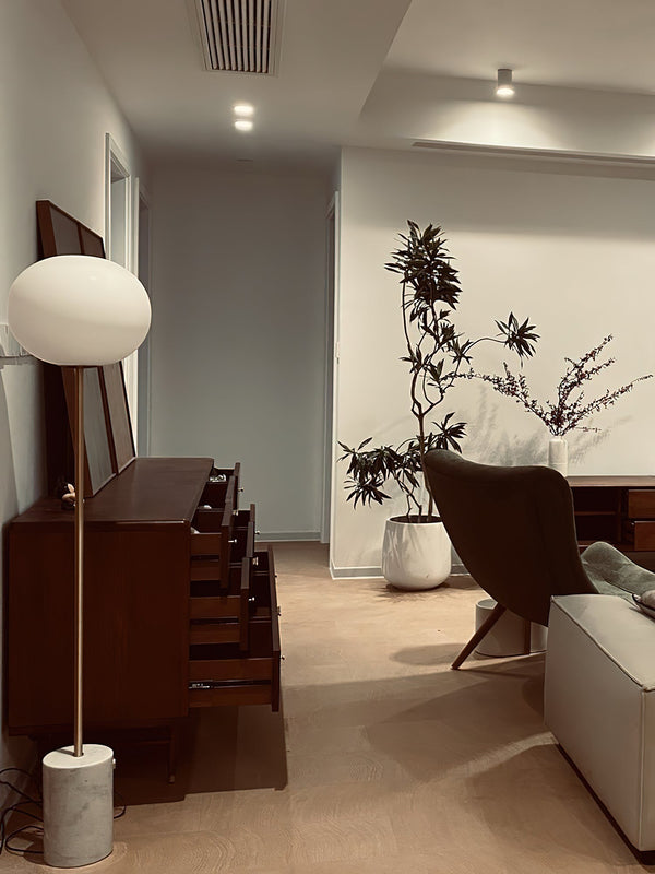 scandinavian white glass marble floor lamp