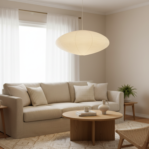 scandinavian white washi paper oval pendant light