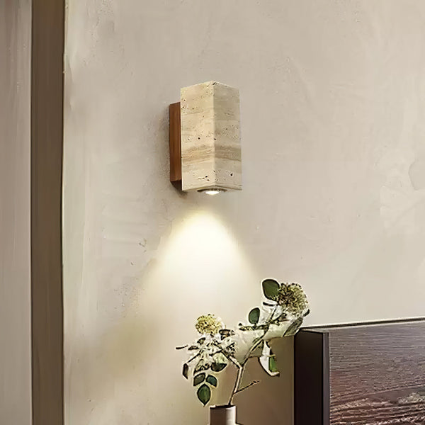 scandinavian yellow travertine wood cylinder wall sconce