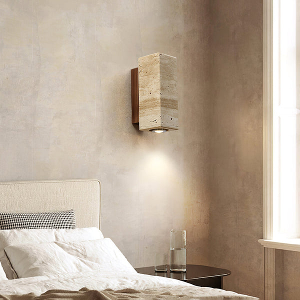 scandinavian yellow travertine wood cylinder wall sconce