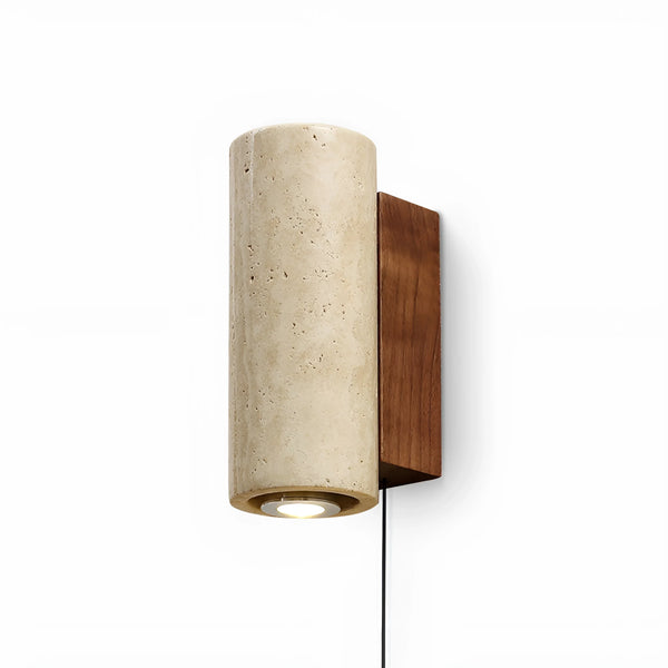 scandinavian yellow travertine wood cylinder wall sconce