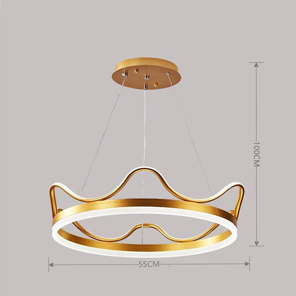 Dimmable Round Led Ring Chandelier Crown Design Modern Aluminum Acrylic Pendant Light For Living Room