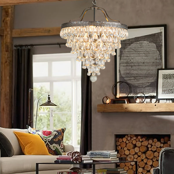 traditional ancient silver crystal inverted pyramid chandelier