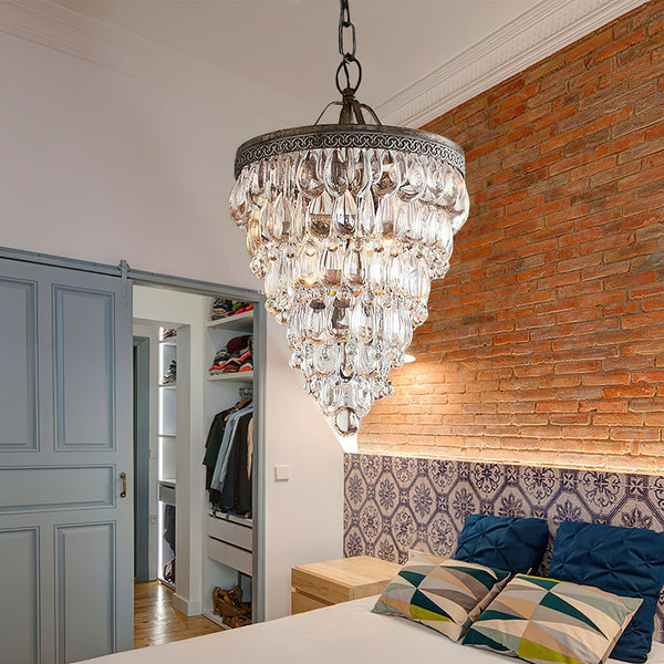 traditional ancient silver crystal inverted pyramid chandelier