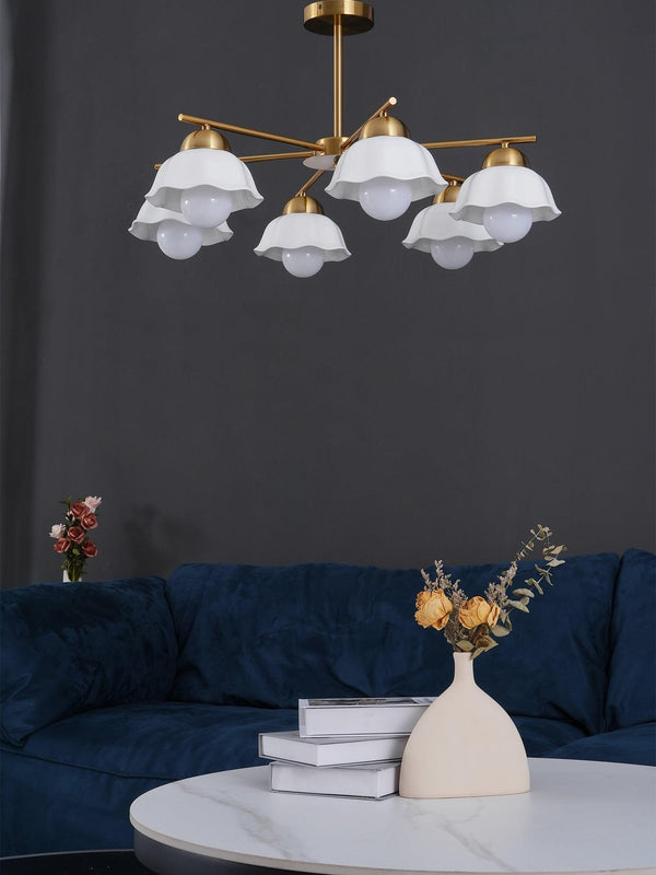 traditional brass white ceramic flower chandelier