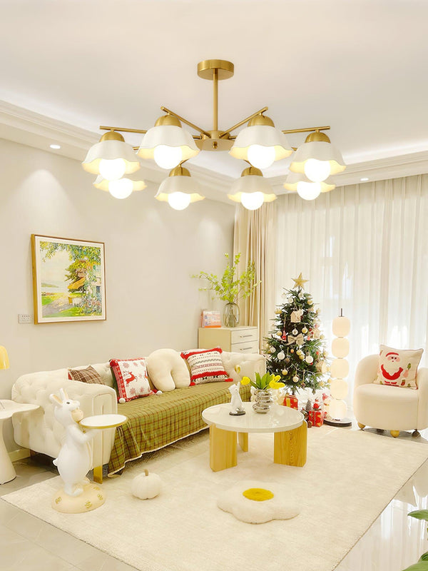 traditional brass white ceramic flower chandelier
