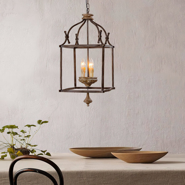 traditional brown iron wood birdcage chandelier