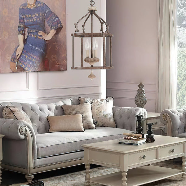 traditional brown iron wood birdcage chandelier