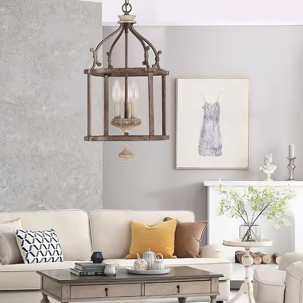 traditional brown iron wood birdcage chandelier
