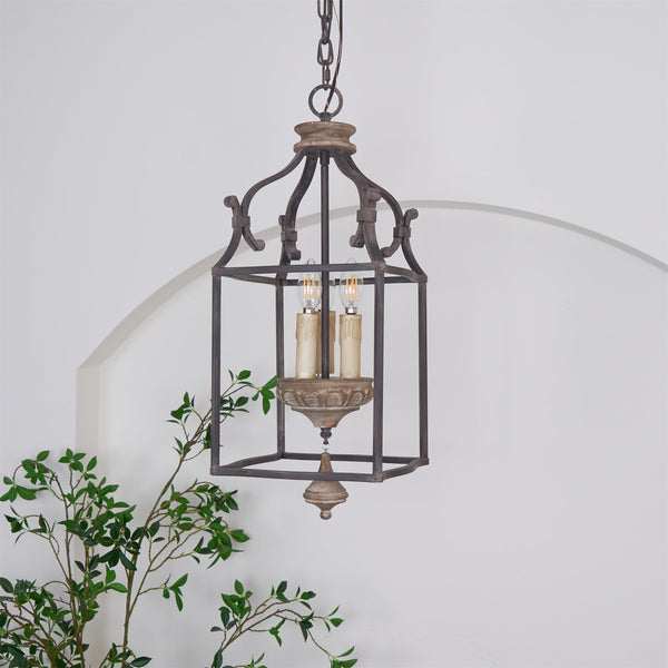 traditional brown iron wood birdcage chandelier