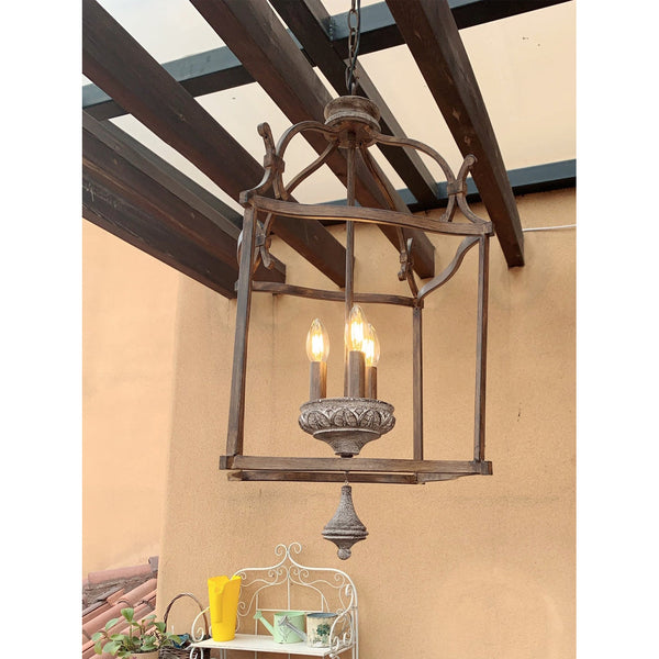 traditional brown iron wood birdcage chandelier