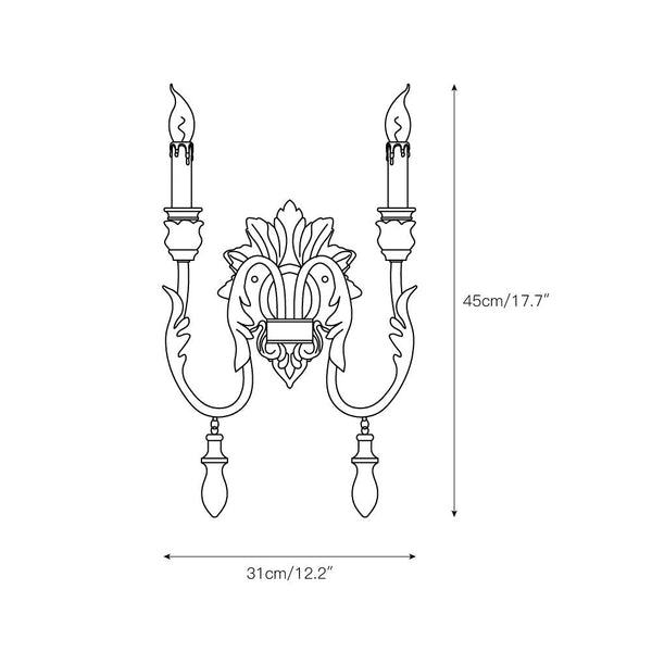 traditional old white iron two light wall sconce