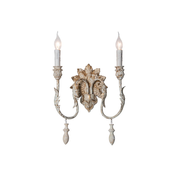 traditional old white iron two light wall sconce