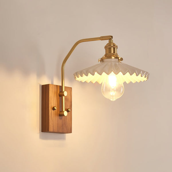 traditional walnut brass glass wall sconce