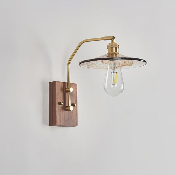 traditional walnut brass glass wall sconce