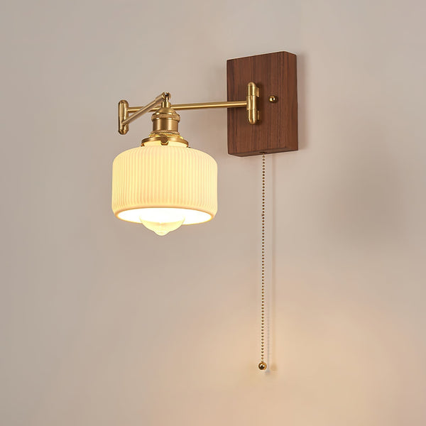 traditional walnut brass glass wall sconce