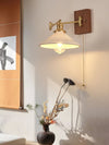 traditional walnut brass glass wall sconce