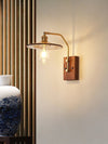 traditional walnut brass glass wall sconce