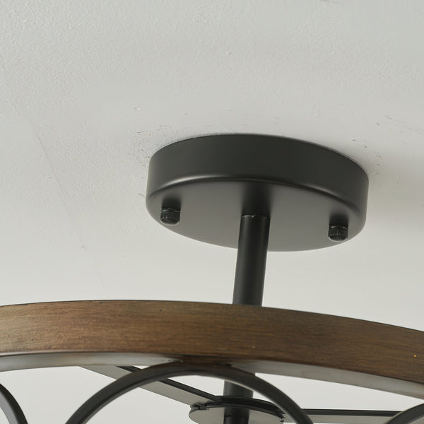transitional black walnut wood iron semi flush ceiling light