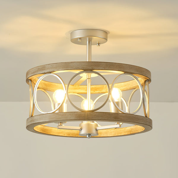 transitional black walnut wood iron semi flush ceiling light