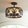 transitional black walnut wood iron semi flush ceiling light