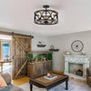 transitional black walnut wood iron semi flush ceiling light