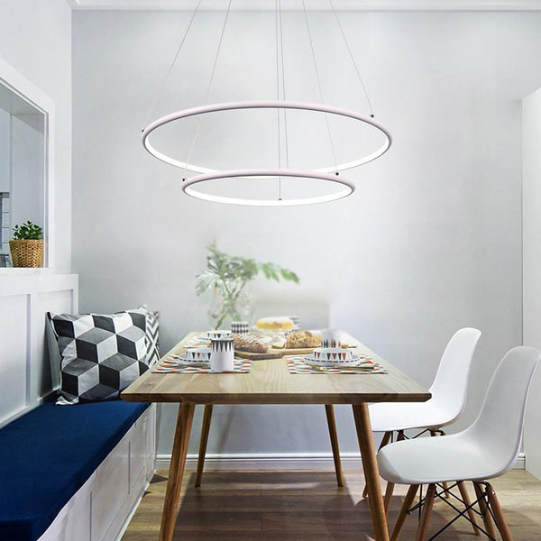 Modern Led Chandelier Minimalist 2 Ring Geometric Lights With Adjustable Height