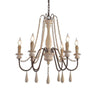 Rustic Farmhouse Wood Bead Chandelier With Teardrops Candle Style Lights