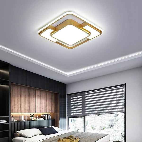 Square Led Geometric Overlay Flush Mount Ceiling Light For Bedroom