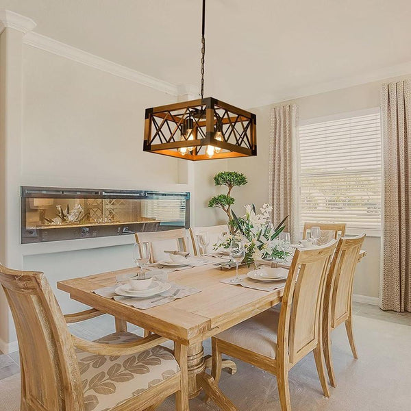 Rustic Industrial Linear Chandelier For Dining Rooms Farmhouse Rectangular Square Light Fixture