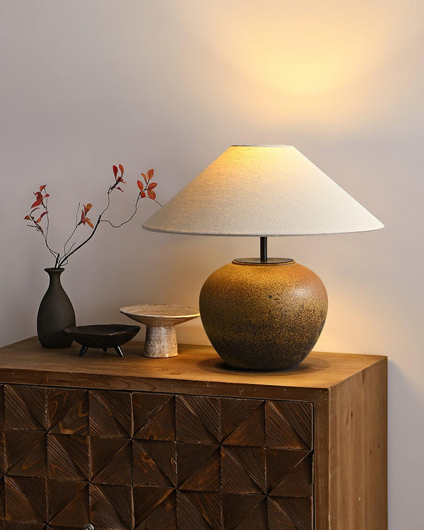 vintage ceramic table lamp with fabric shade