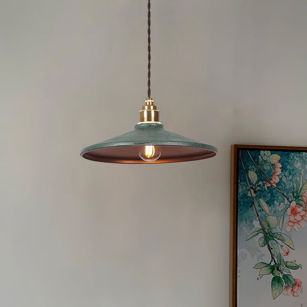 vintage green iron saucer pendant light