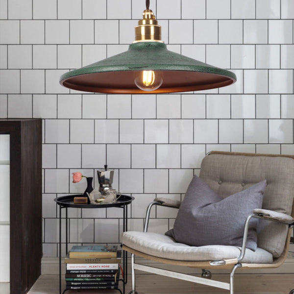 vintage green iron saucer pendant light