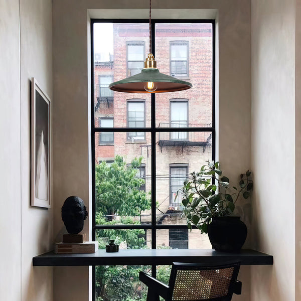 vintage green iron saucer pendant light