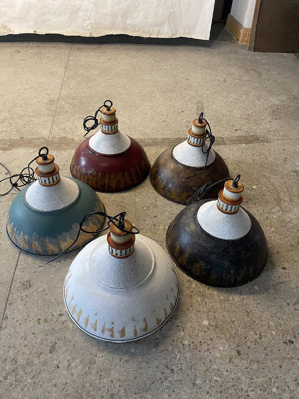 vintage hand painted distressed iron pendant lamp