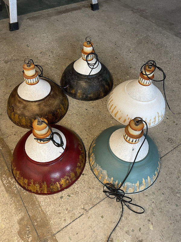 vintage hand painted distressed iron pendant lamp