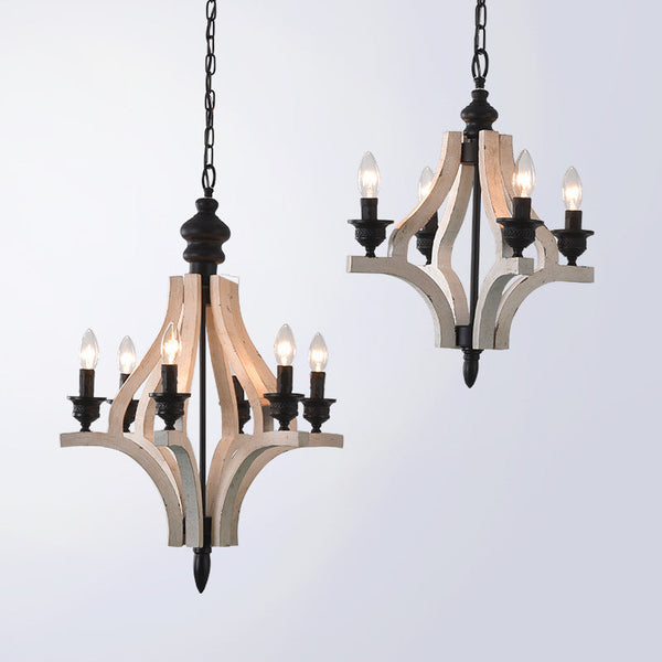 vintage old white wood candle chandelier