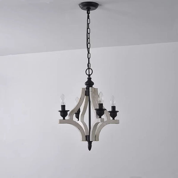 vintage old white wood candle chandelier