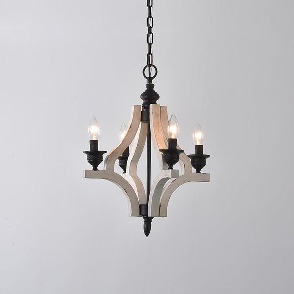 vintage old white wood candle chandelier