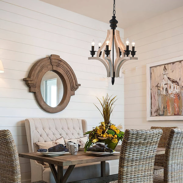 vintage old white wood candle chandelier