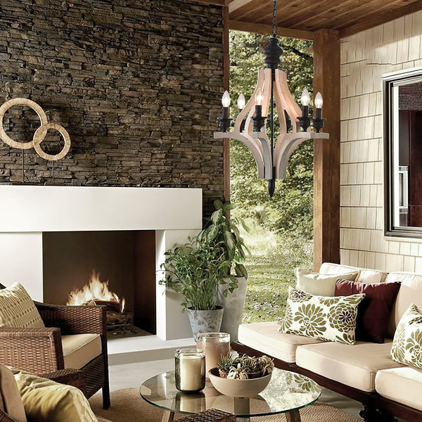 vintage old white wood candle chandelier