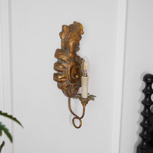 vintage resin scalloped wall sconce antique gold