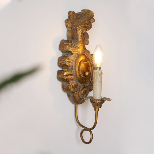 vintage resin scalloped wall sconce antique gold